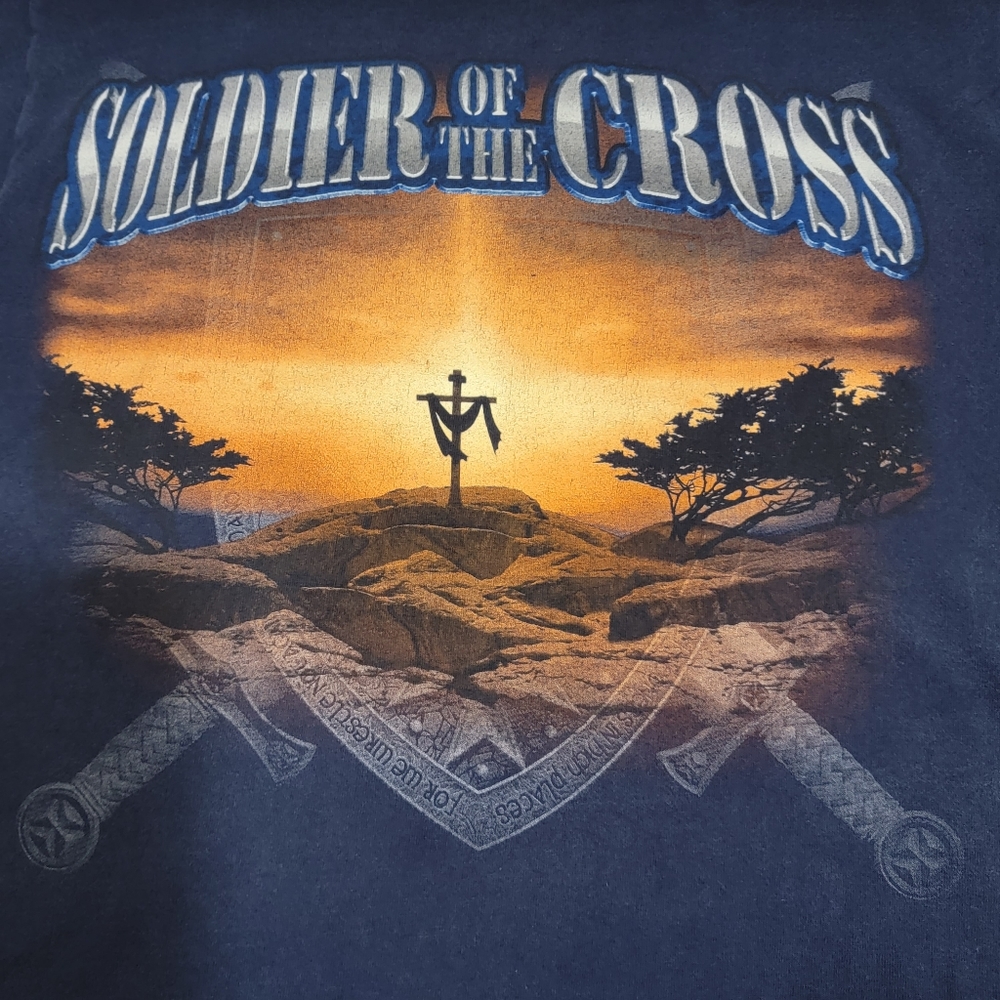 Vintage Soldier of the‎ Cross 2 Timothy 2:3 Dual Sided Christian Shirt Men's M